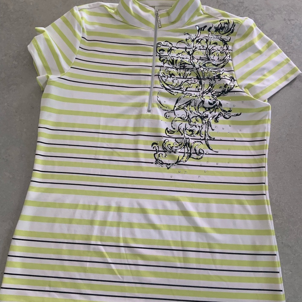 Striped Short Sleeve Top with Embellished Design